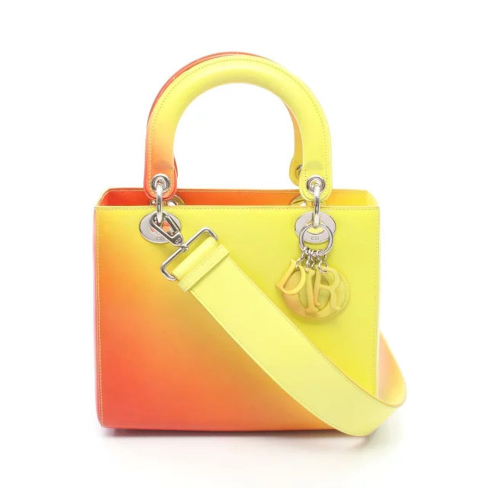 Christian Dior LADY Gradient Handbag Leather Orange Yellow Tones